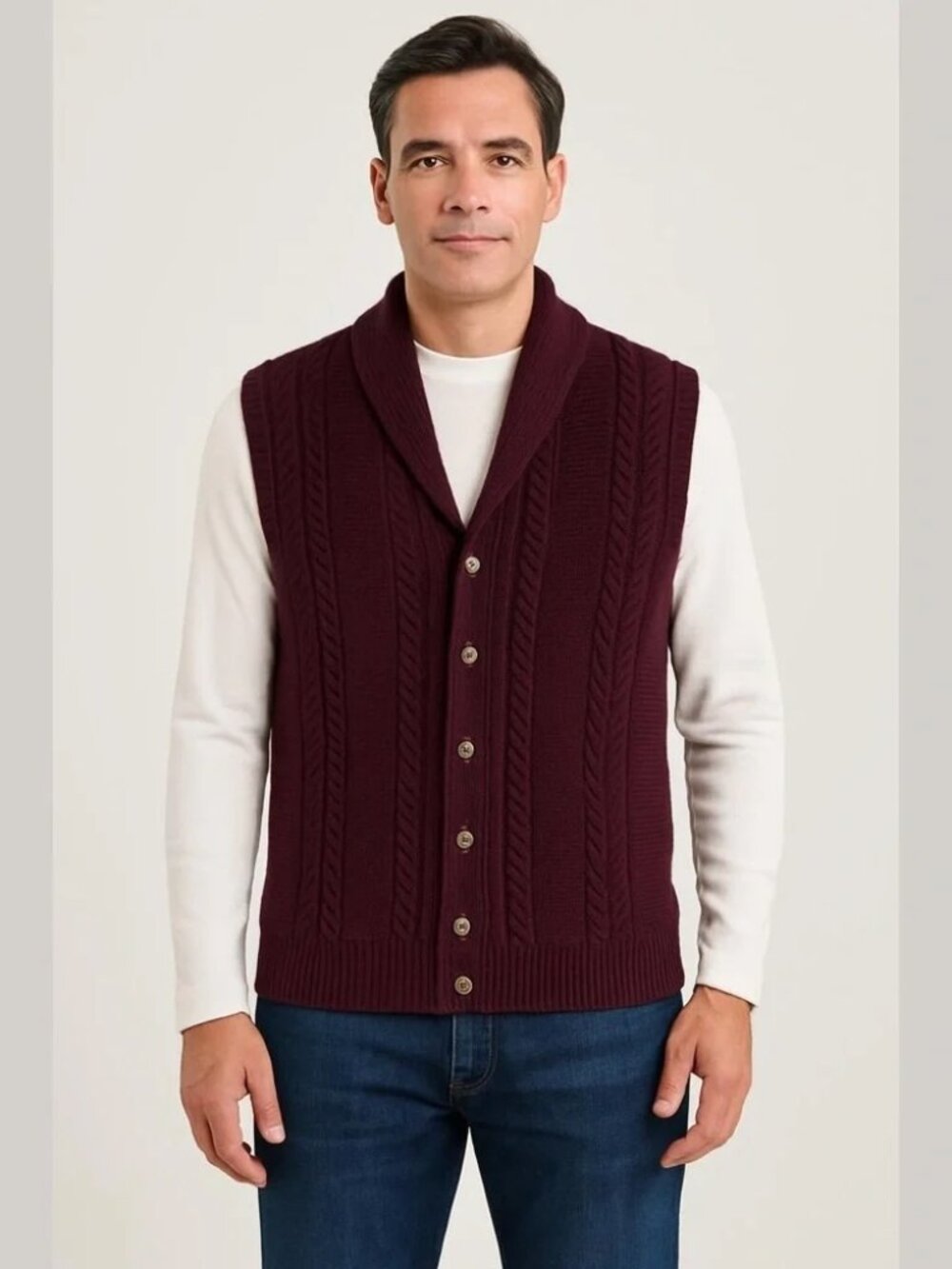 Eleventy 100% Wool Wine Cableknit Button Front Sweater Vest Size XL